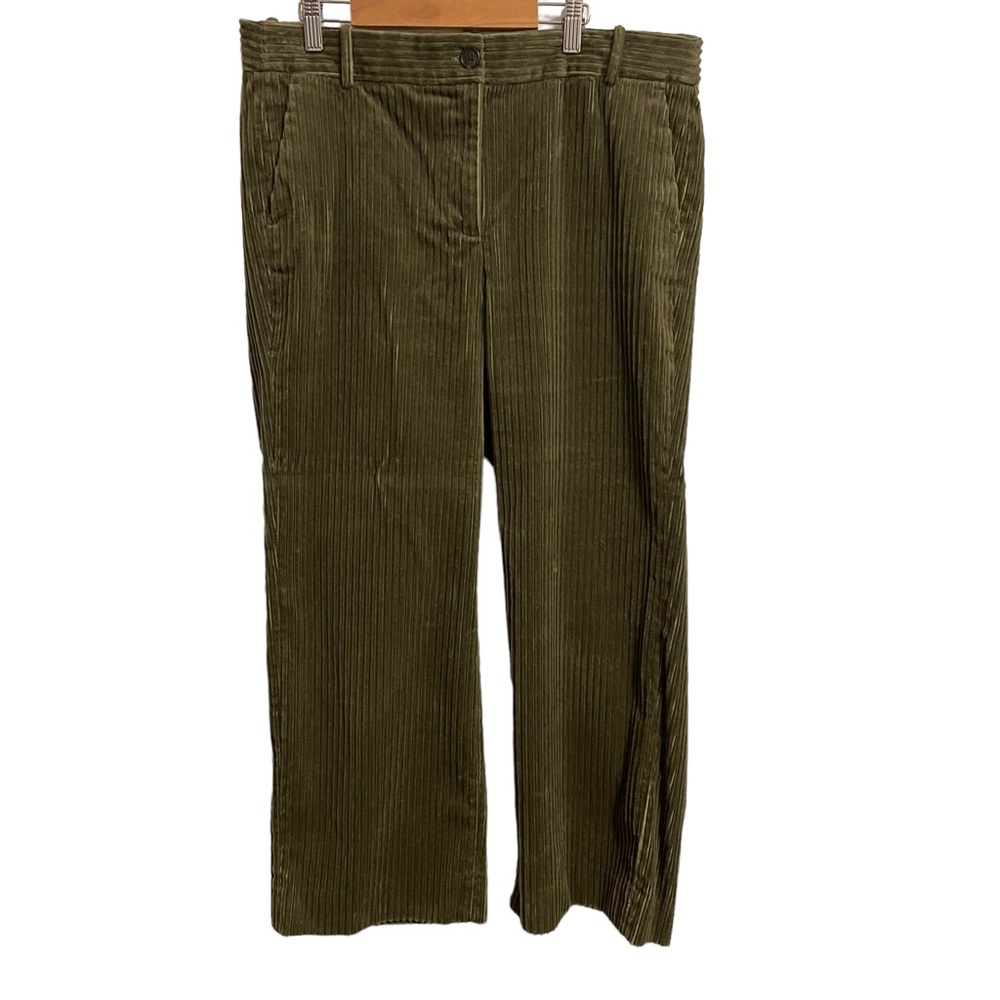 J.CREW Wide Leg Cropped Pant in Wide Wale Corduroy Green Size 14